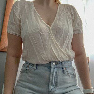 White v-neck wrap top